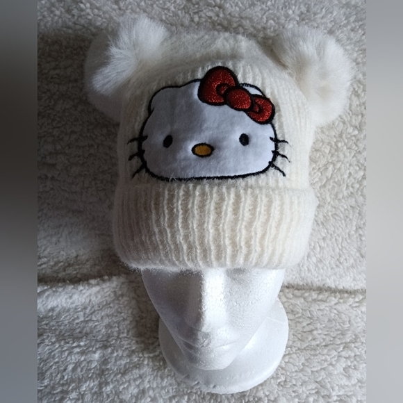 Sanrio Accessories - NEW Sanrio's PomPom Embroidered Hello Kitty Knit Beanie w/Fleece Lining